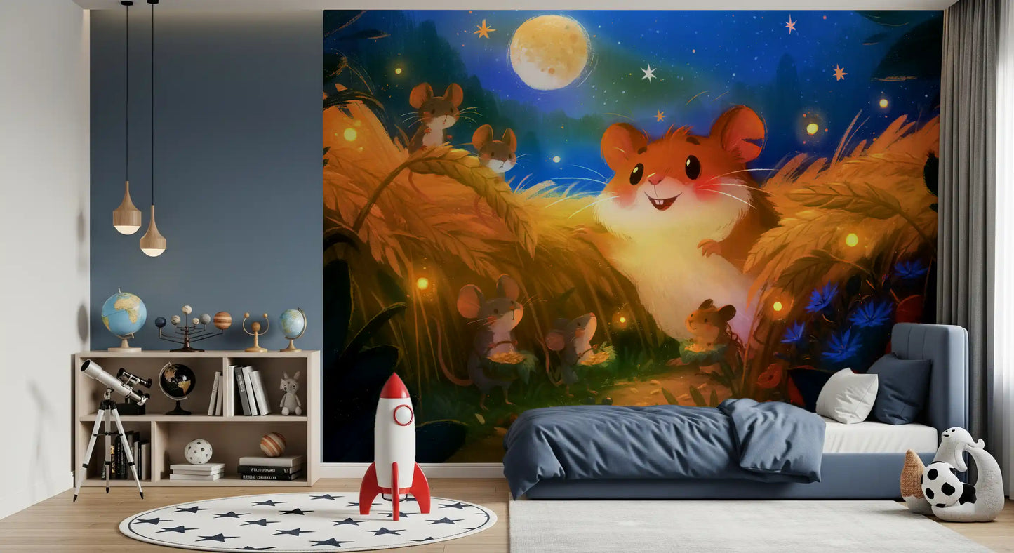 Fresque murale « Rassemblement de lucioles dans la forêt de hamsters à minuit »