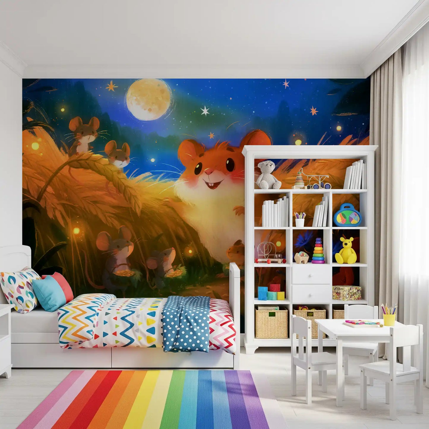 Fresque murale « Rassemblement de lucioles dans la forêt de hamsters à minuit »