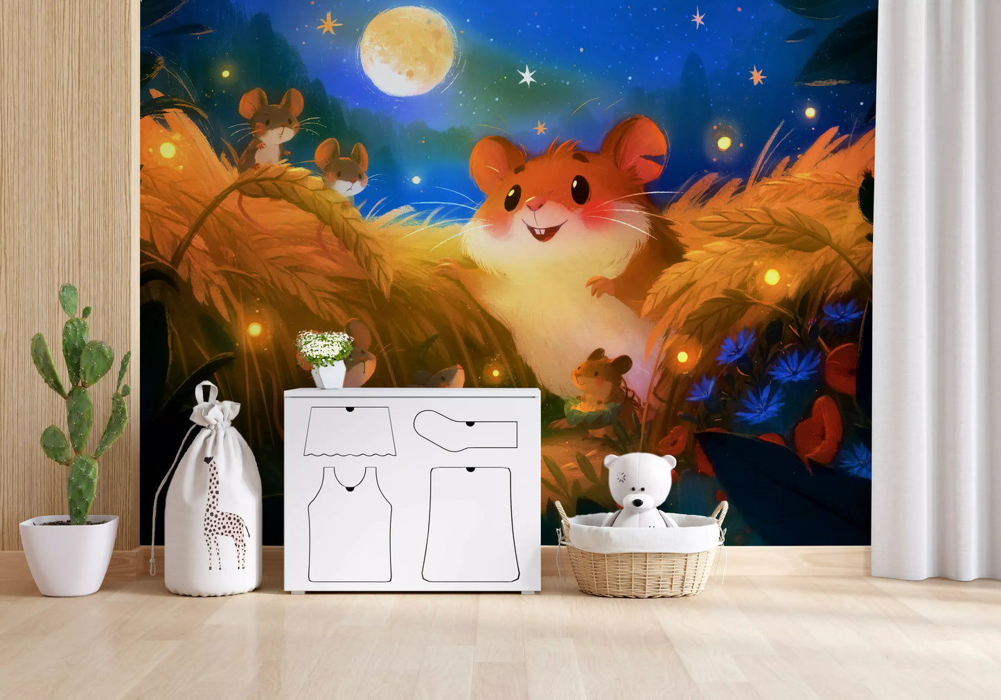 Fresque murale « Rassemblement de lucioles dans la forêt de hamsters à minuit »