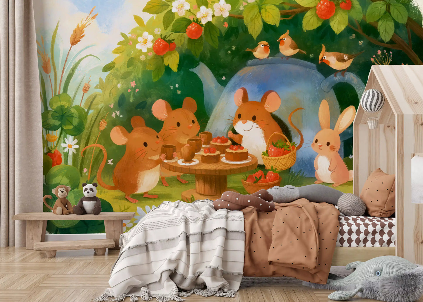 Woodland Mouse Tea Party Illustration Wall Mural