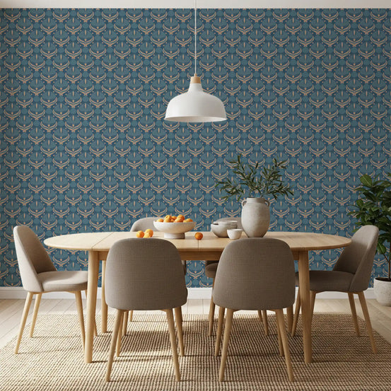 Carta da parati geometrica con fiori di loto di mezzanotte⁠
