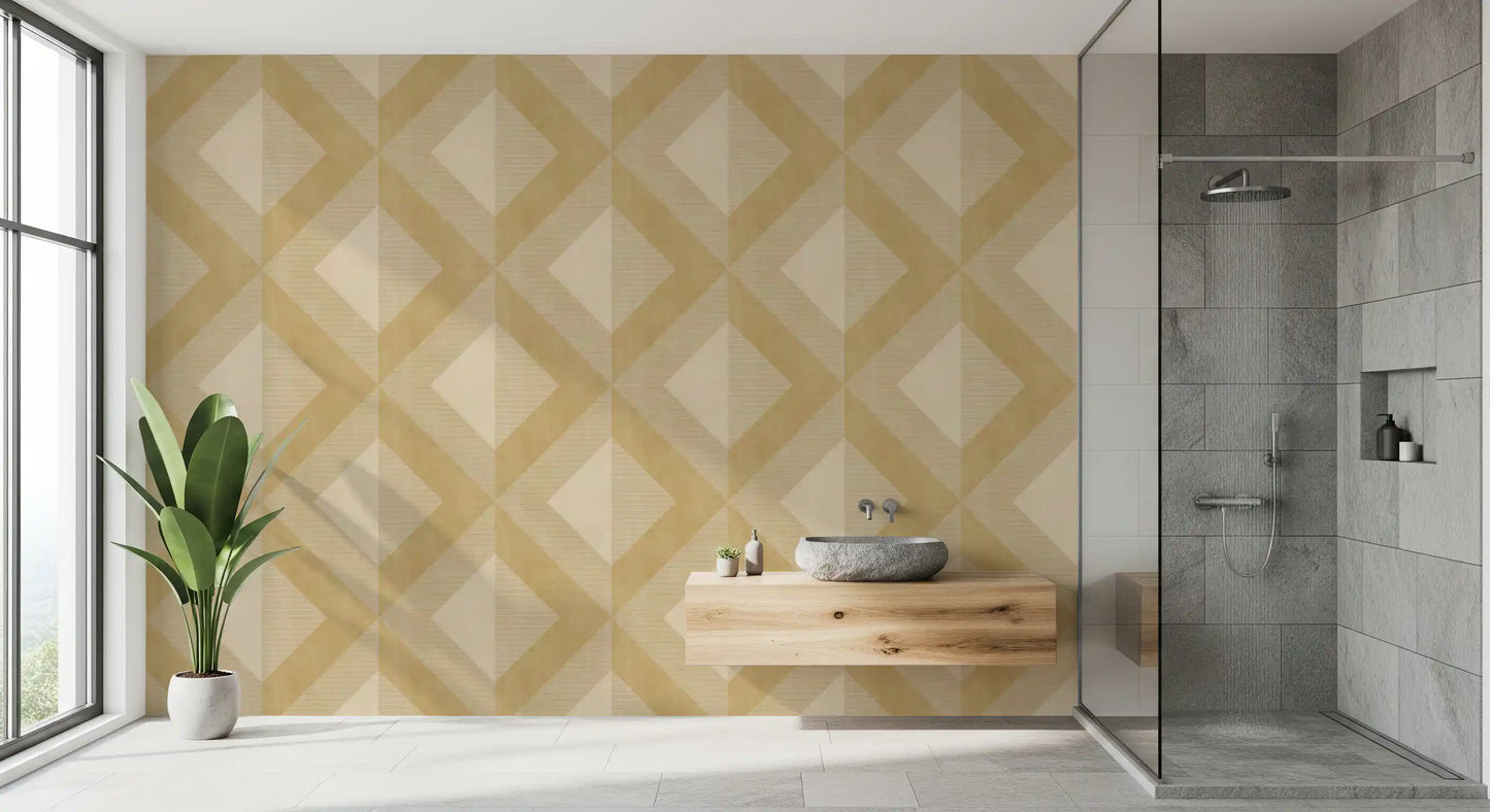 Tapet med gyldent geometrisk diamantmotiv