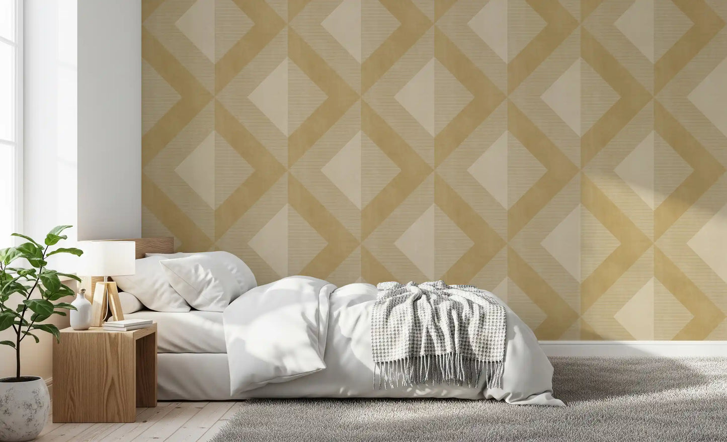 Tapet med gyldent geometrisk diamantmotiv