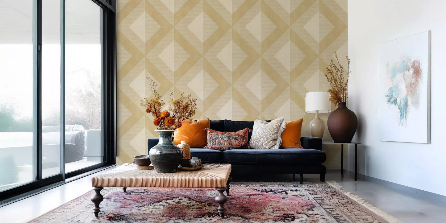 Tapet med gyldent geometrisk diamantmotiv