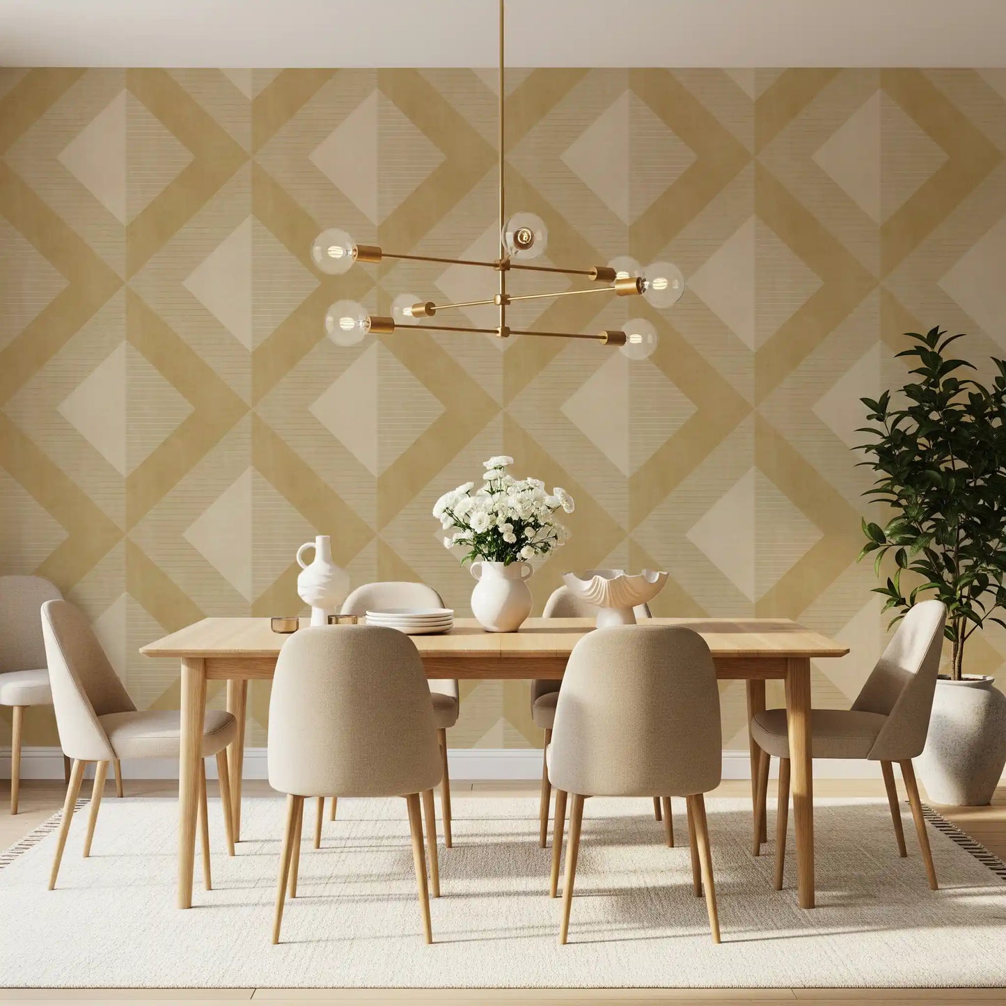 Tapet med gyldent geometrisk diamantmotiv