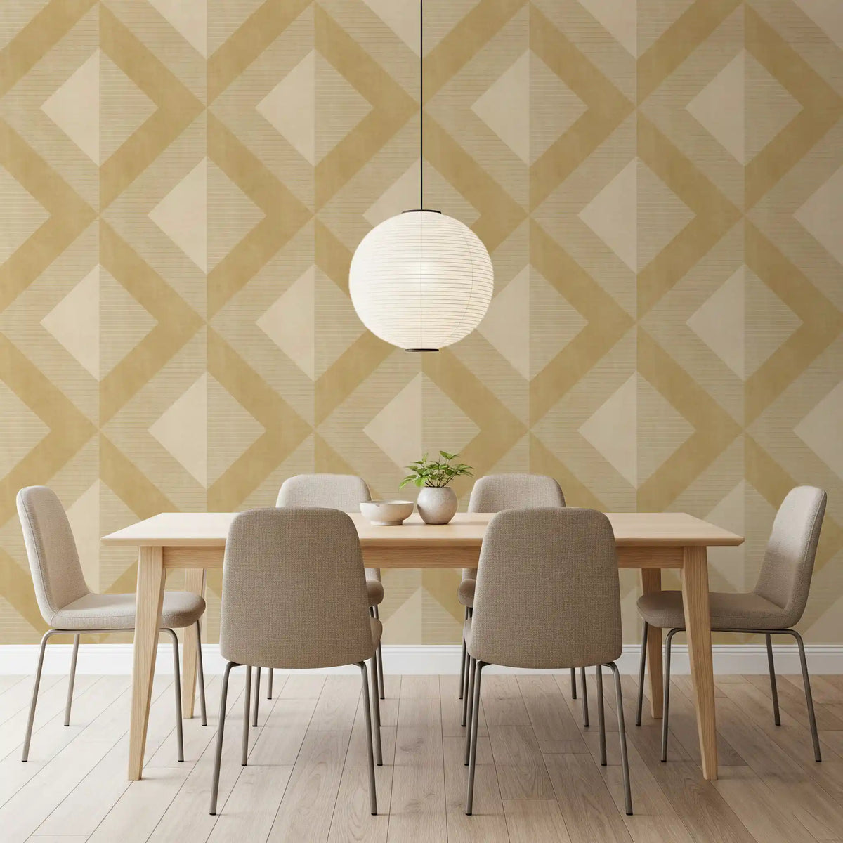 Tapet med gyldent geometrisk diamantmotiv