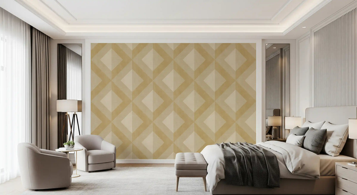 Tapet med gyldent geometrisk diamantmotiv