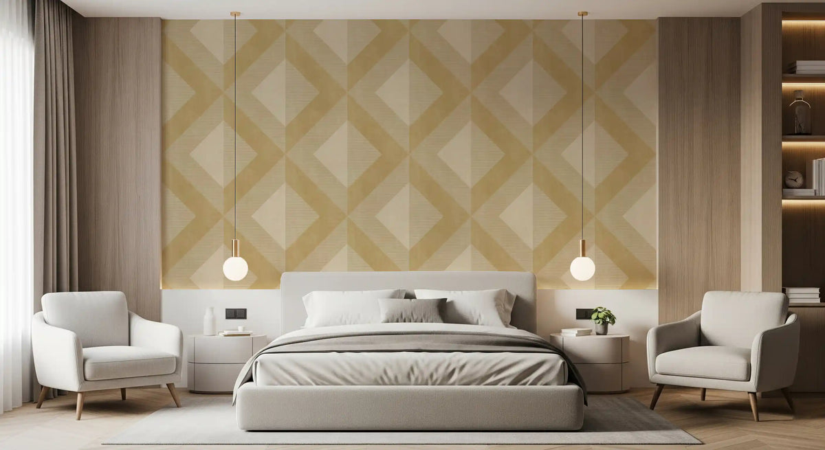 Tapet med gyldent geometrisk diamantmotiv