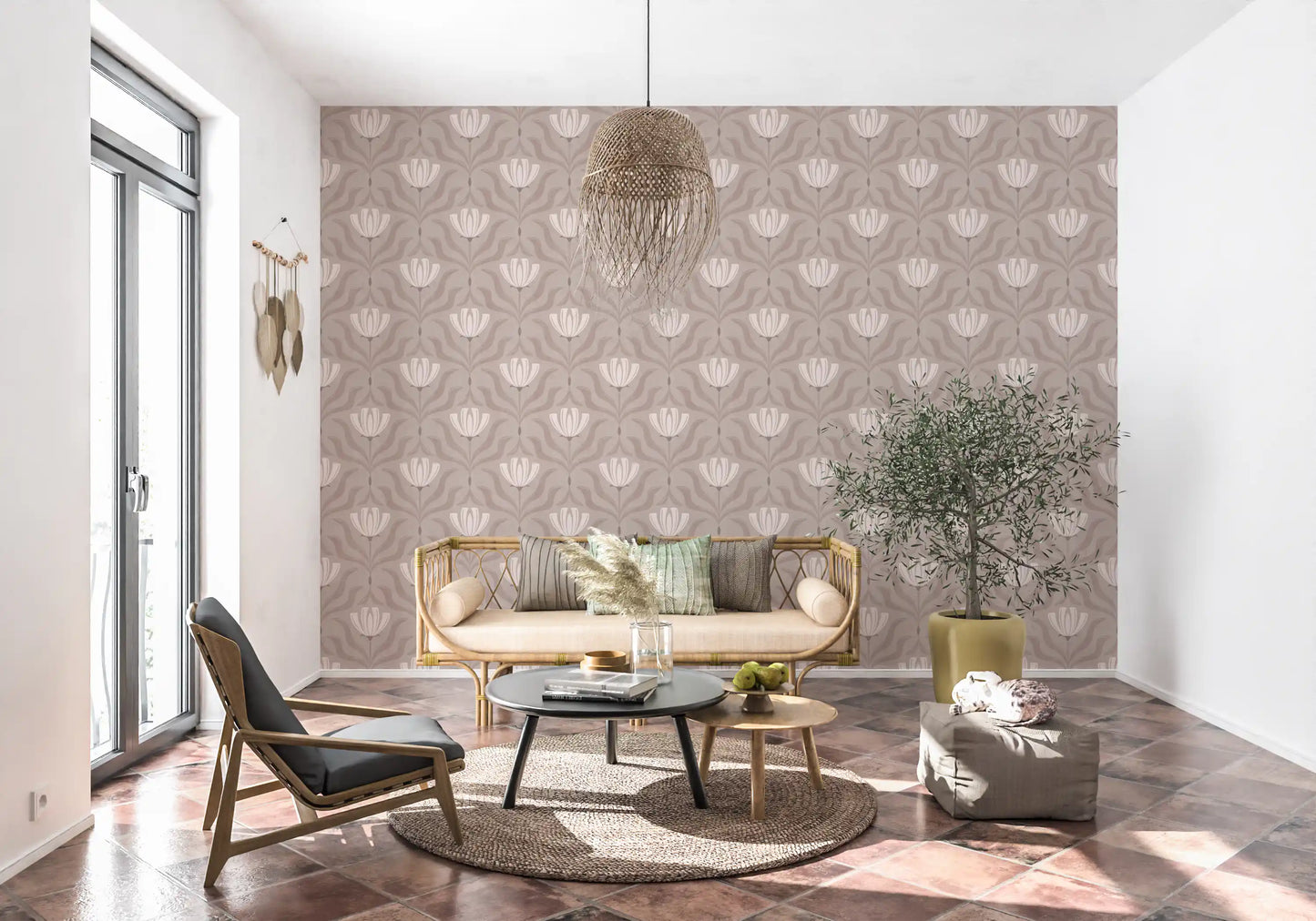 Papier peint botanique floral minimaliste taupe⁠
