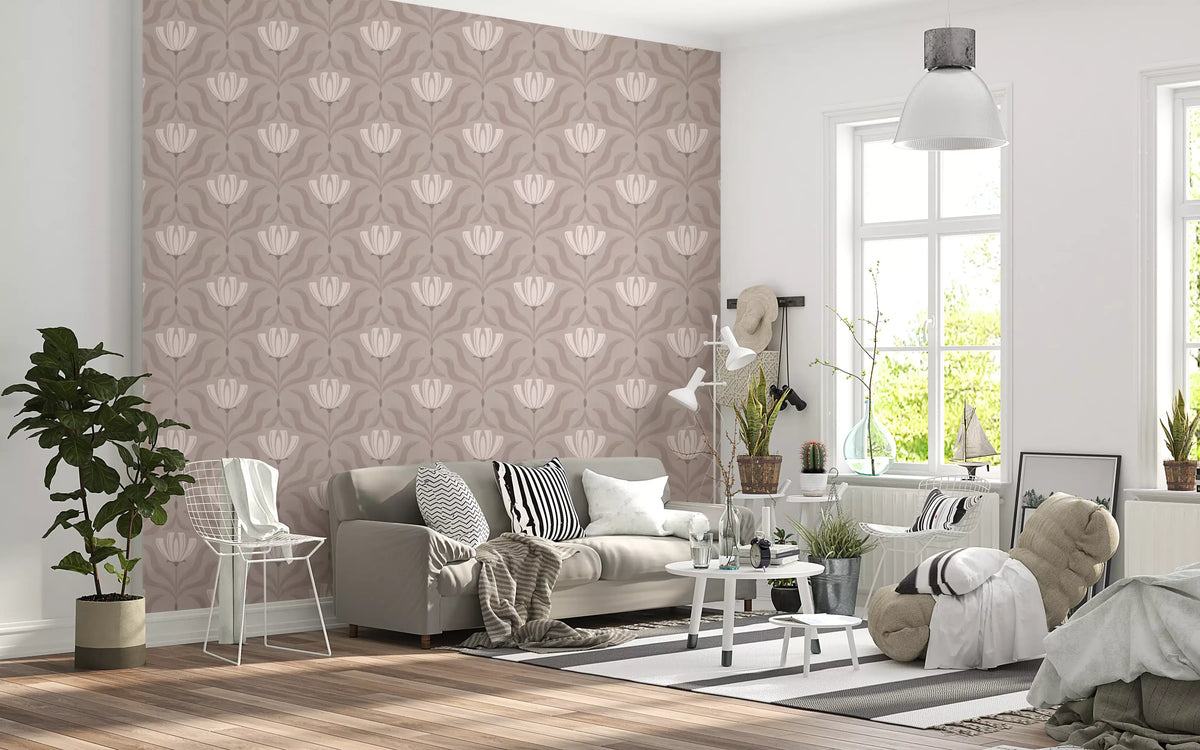 Papier peint botanique floral minimaliste taupe⁠