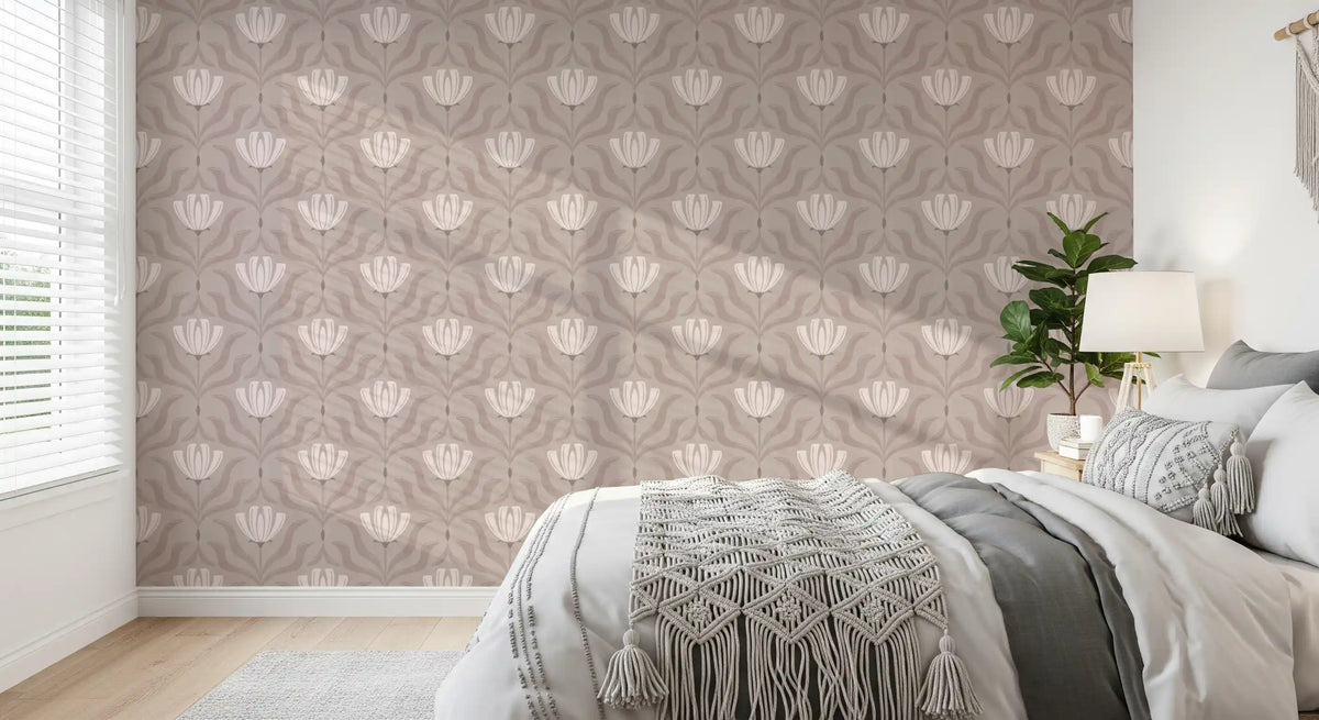 Papier peint botanique floral minimaliste taupe⁠