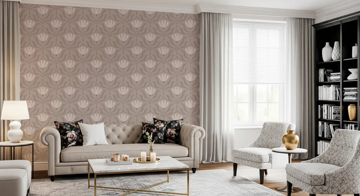 Papier peint botanique floral minimaliste taupe⁠