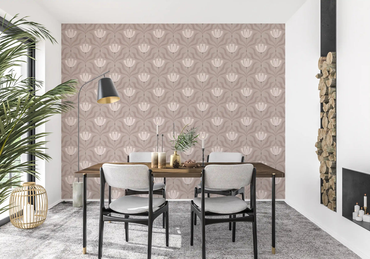 Papier peint botanique floral minimaliste taupe⁠