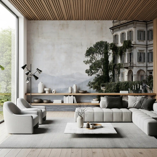Architektonisches Wandbild einer Villa am italienischen See