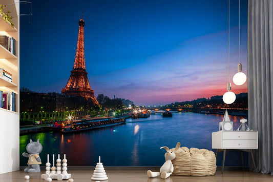Parisian River Nightscape Wall Mural