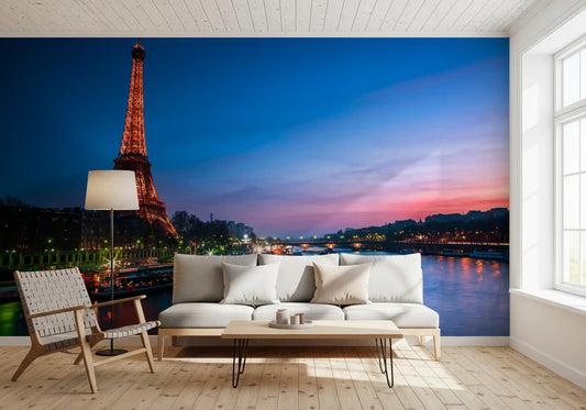 Parisian River Nightscape Wall Mural