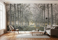 Panoramique mural représentant une perspective boisée minimaliste