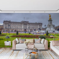 Vue panoramique murale du palais et du jardin printanier