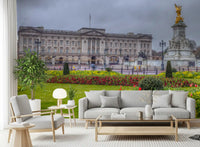 Vue panoramique murale du palais et du jardin printanier