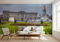 Vue panoramique murale du palais et du jardin printanier