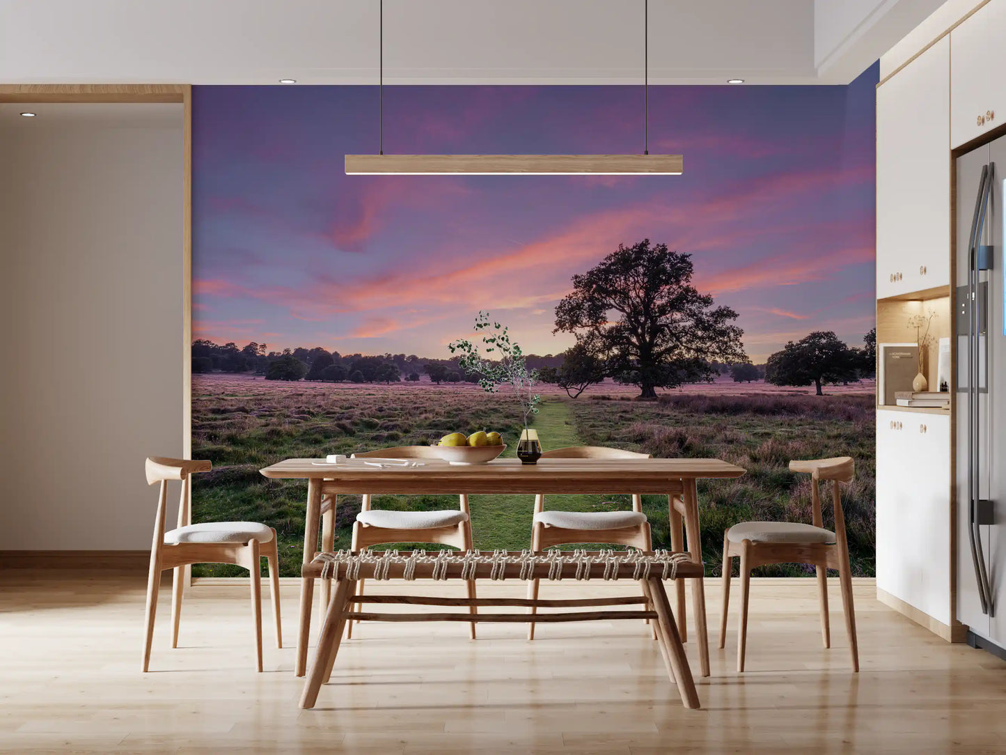 Wandbild „Abendliche Feldlandschaft am Horizont“