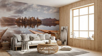 Papier peint mural représentant un lac au coucher du soleil en automne