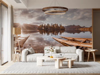 Papier peint mural représentant un lac au coucher du soleil en automne