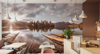 Papier peint mural représentant un lac au coucher du soleil en automne