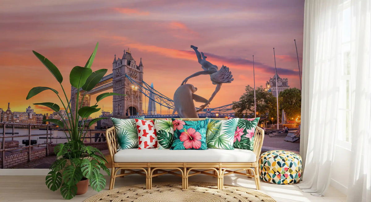 Fresque murale « Fontaine du soir au Tower Bridge »