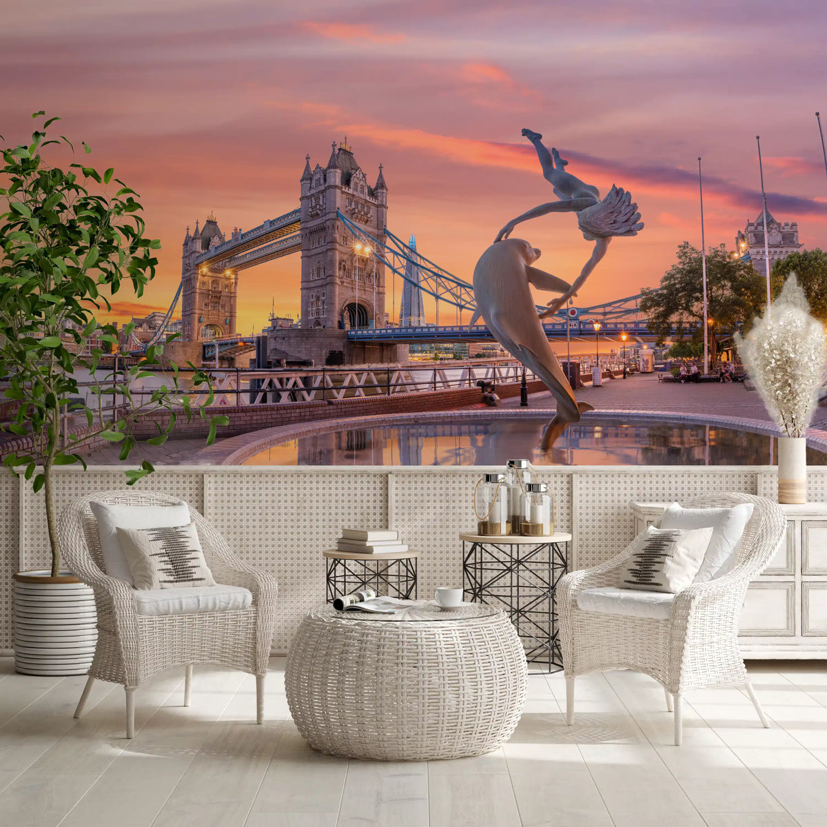Fresque murale « Fontaine du soir au Tower Bridge »