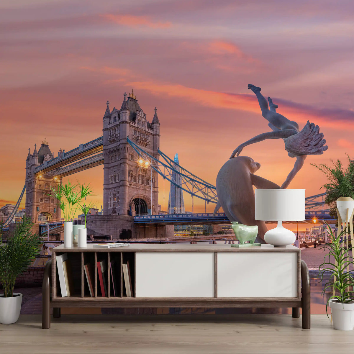 Fresque murale « Fontaine du soir au Tower Bridge »