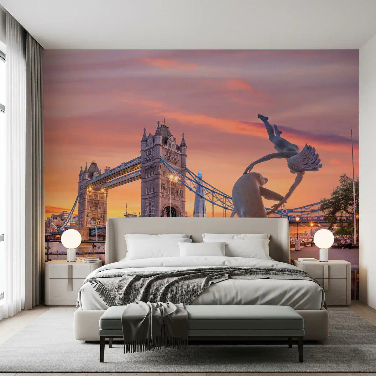 Fresque murale « Fontaine du soir au Tower Bridge »