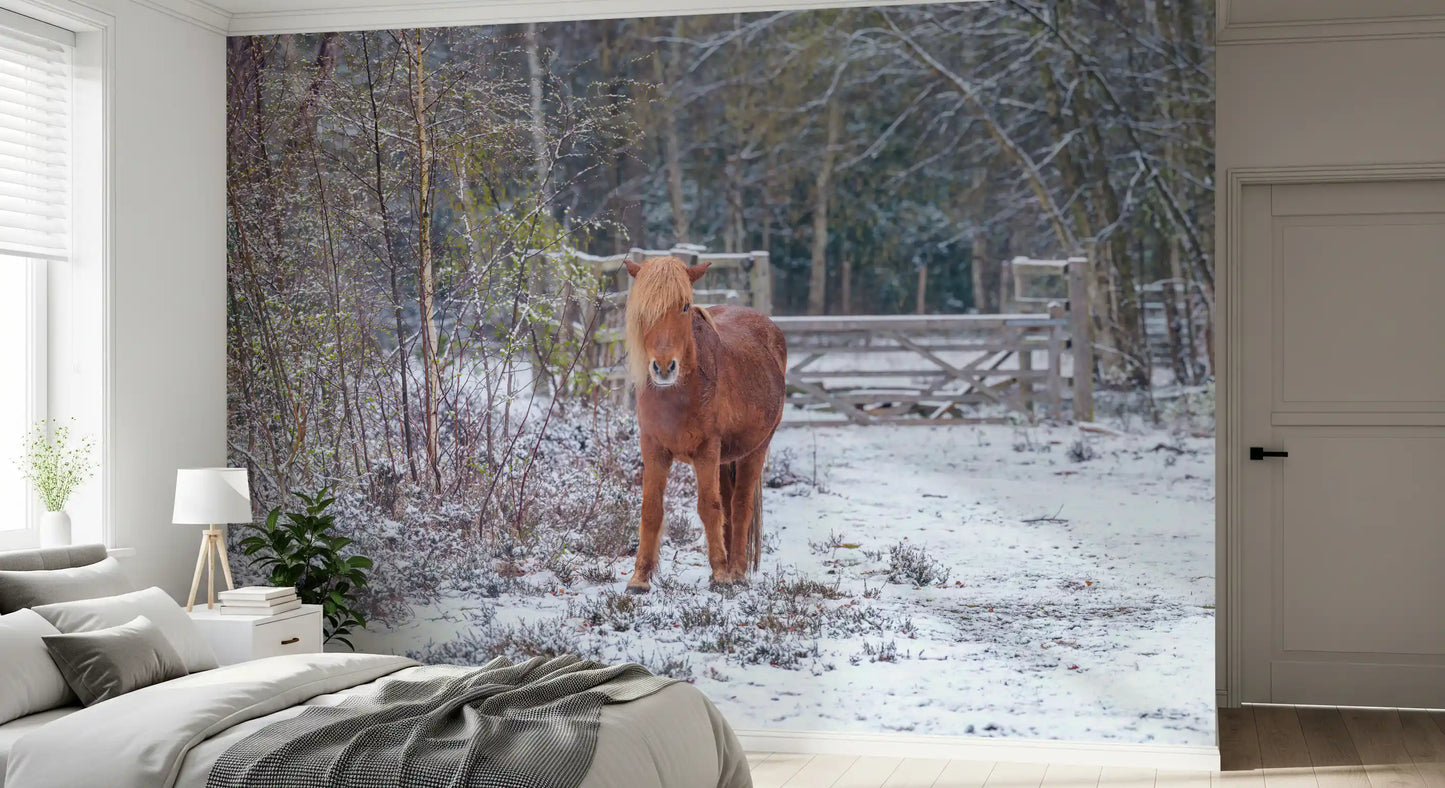 Rustikales Winter-Waldpony-Wandbild