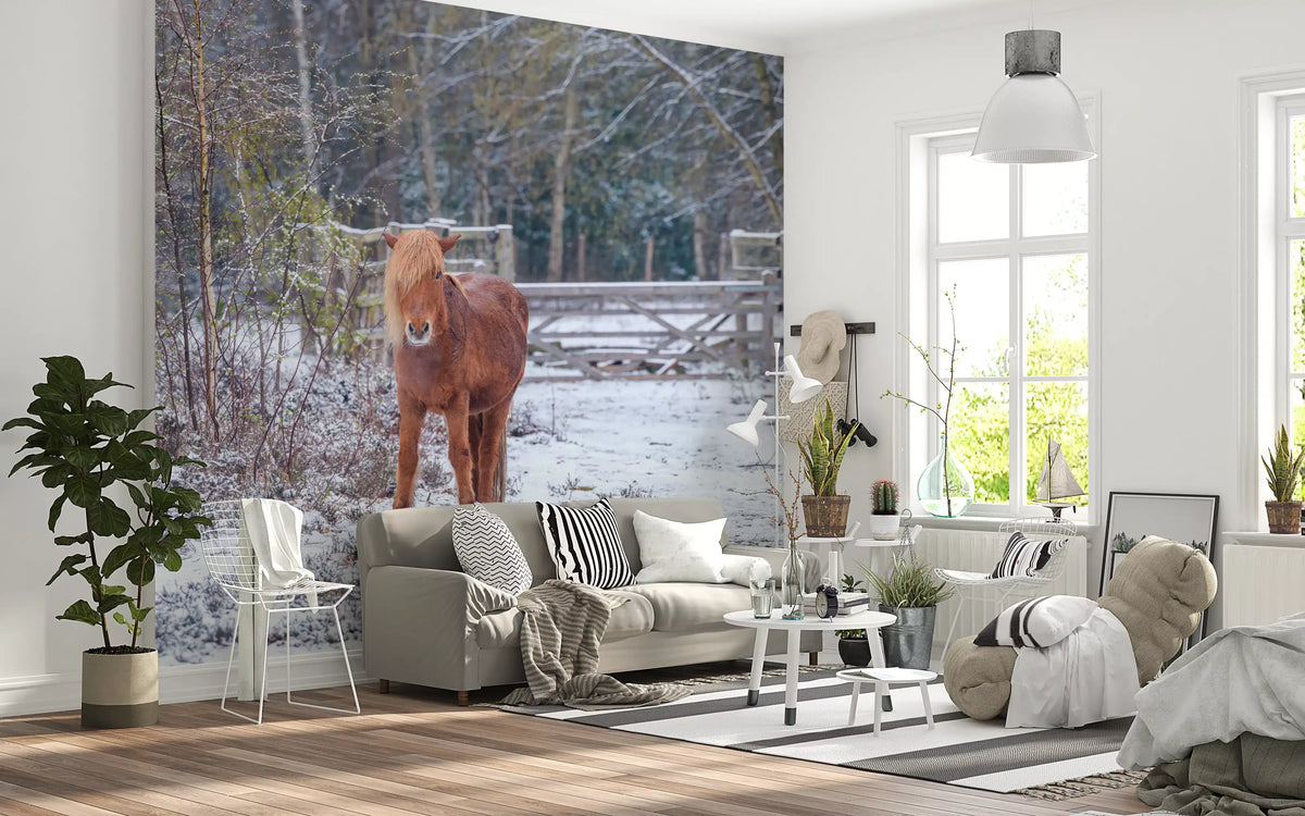 Rustikales Winter-Waldpony-Wandbild