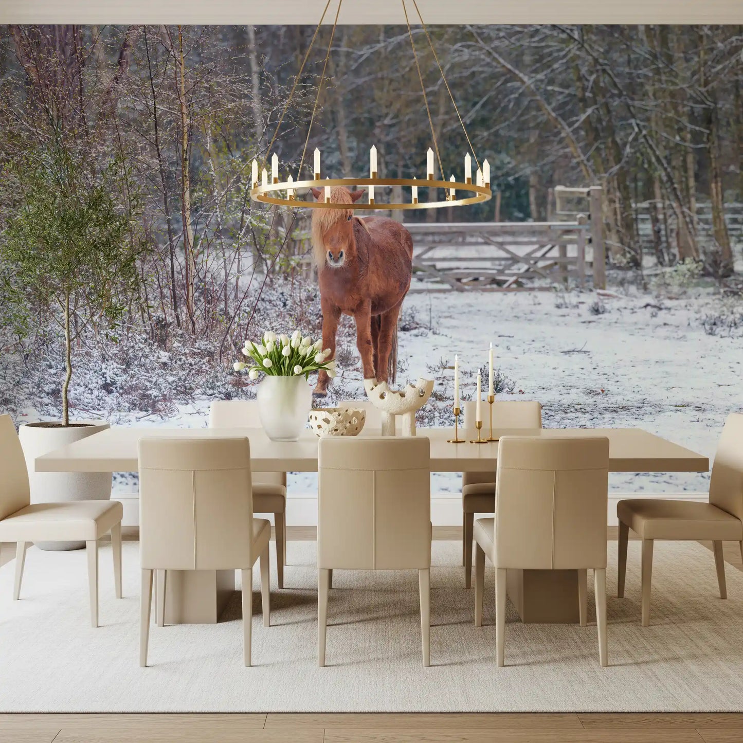 Rustikales Winter-Waldpony-Wandbild