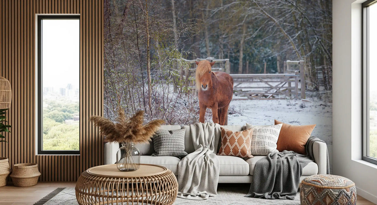 Rustikales Winter-Waldpony-Wandbild