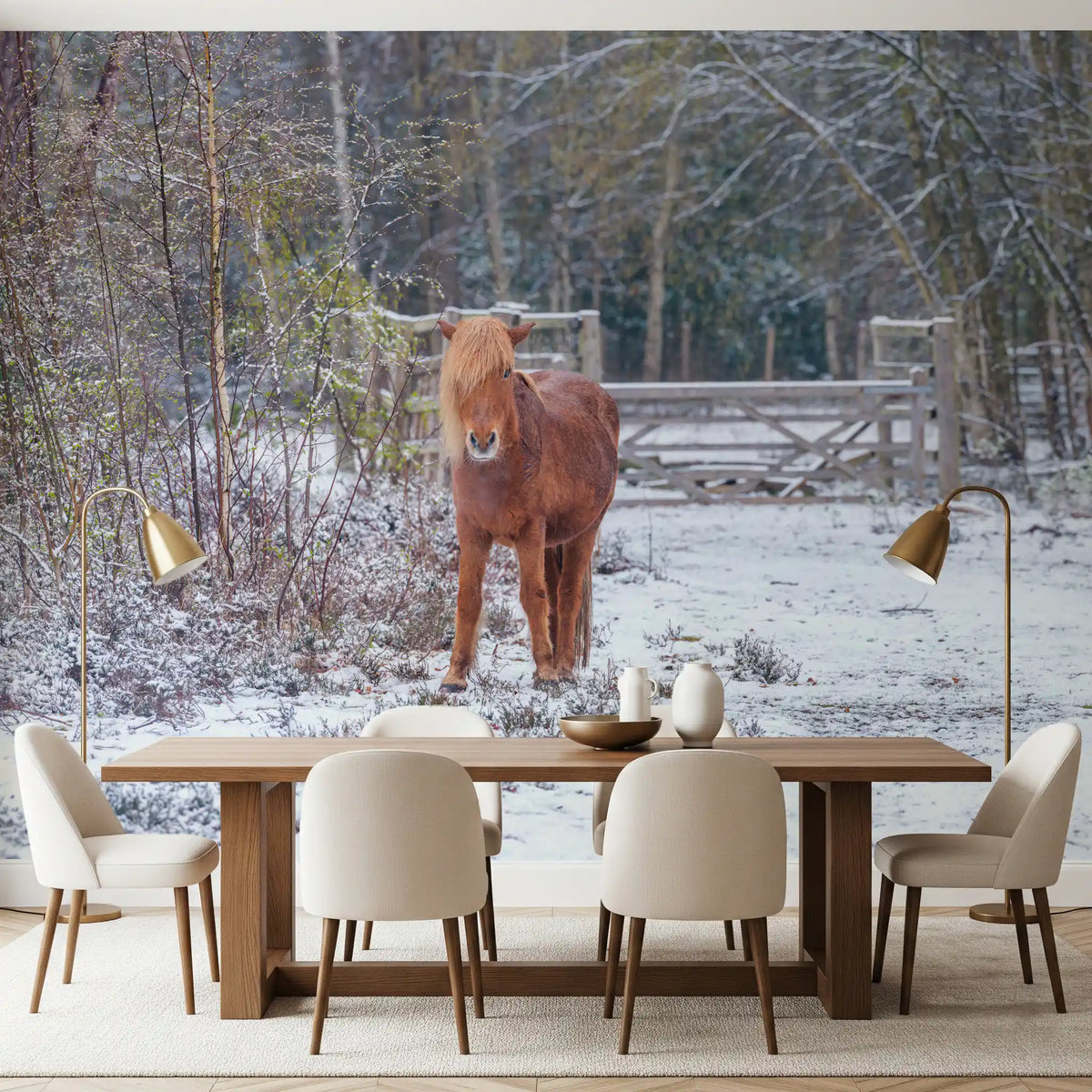 Rustikales Winter-Waldpony-Wandbild