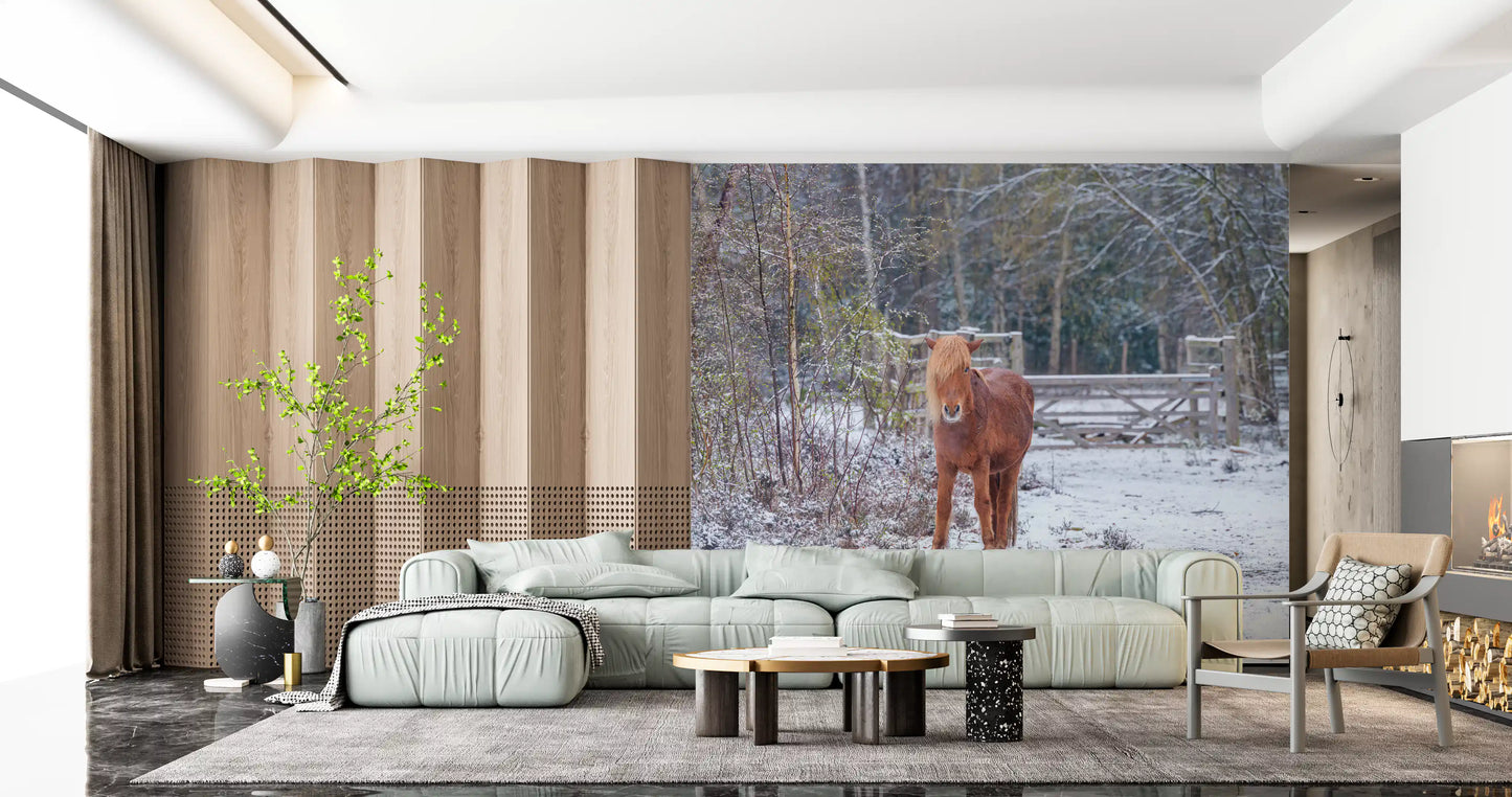 Rustikales Winter-Waldpony-Wandbild