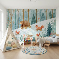 Wandbild „Winterwald-Freunde: Rodelabenteuer“