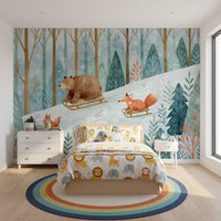Wandbild „Winterwald-Freunde: Rodelabenteuer“