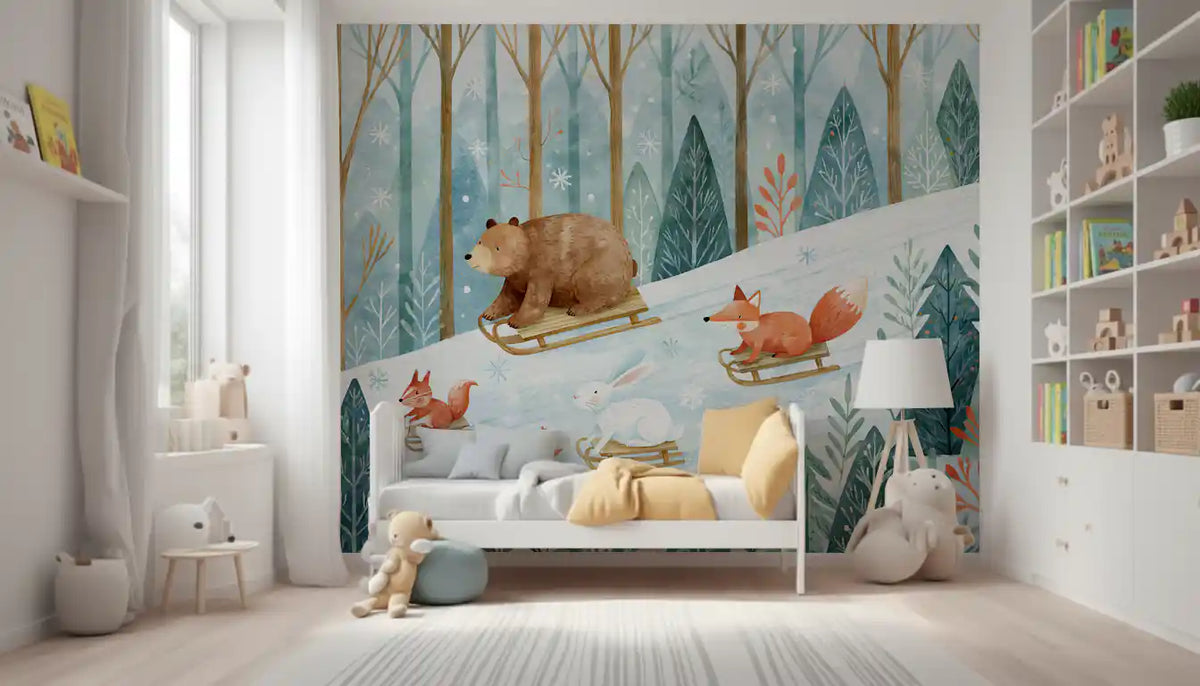 Wandbild „Winterwald-Freunde: Rodelabenteuer“