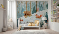 Wandbild „Winterwald-Freunde: Rodelabenteuer“