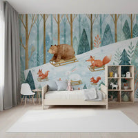 Wandbild „Winterwald-Freunde: Rodelabenteuer“