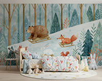 Wandbild „Winterwald-Freunde: Rodelabenteuer“