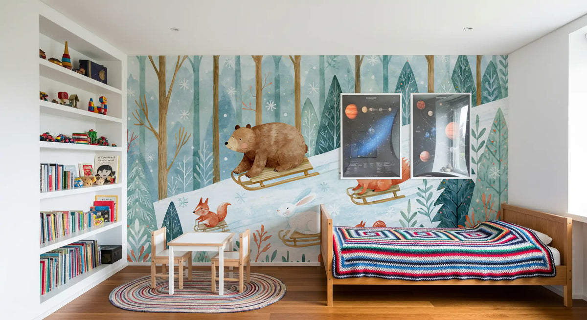 Wandbild „Winterwald-Freunde: Rodelabenteuer“