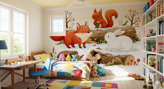 Papier peint panoramique mural « Amis de la forêt hivernale »