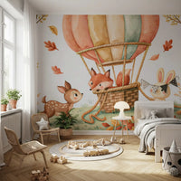 Fresque murale « Amis animaux des bois en ballons d’automne »