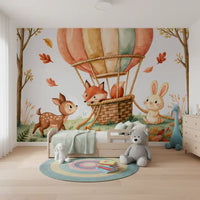 Fresque murale « Amis animaux des bois en ballons d’automne »