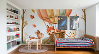 Fresque murale « Amis animaux des bois en ballons d’automne »