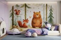 Fresque murale d’amis espiègles des bois dans une forêt automnale